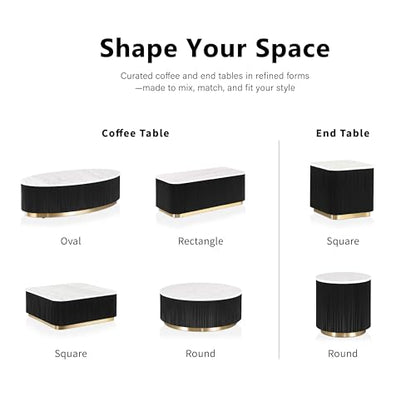 Furniture of America Beryl Modern Square White Genuine Marble Top End Table with Fluted Pedestal Base and Gold Stainless Steel Accent, Low Profile Table for Living Room, Home Office, Black - size: End Table, style: Square