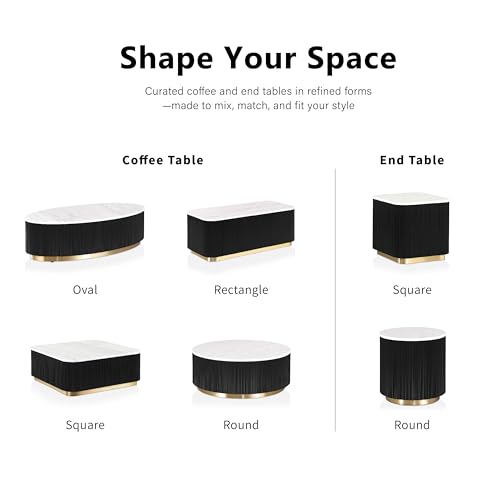 Furniture of America Beryl Modern Square White Genuine Marble Top Coffee Table with Fluted Pedestal Base and Gold Stainless Steel Accent, Low Profile Table for Living Room, Home Office, Black - size: Coffee table, style: Square
