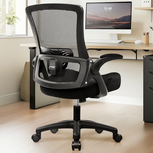 NEO CHAIR Office Desk Gaming Chair Computer High Back Mesh Seat with Rolling Wheels Ergonomic Adjustable Comfy Flip-up Armrests Lumbar Support Height for Home (Black) - color: Black