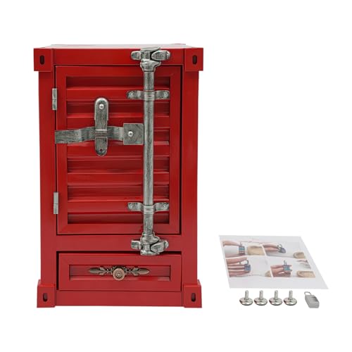 12.6 X 12.6 X 19.7 in Industrial Side Table, Metal Iron 3-Tier Bedside Table with 2 Compartments & 1 Storage Drawer, Retro Metal Shipping Container Cabinet for Bar/Bedroom/Garage (Red) - color: Red