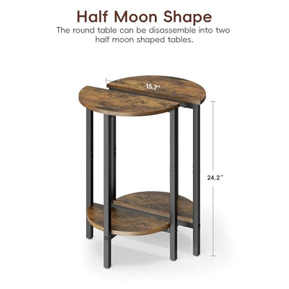 Vagusicc Side Table, Small Round End Table, Set of 2 Half Round Side Table for Living Room, 2 Tier Small Couch Side Tables, Round Coffee Table, Thin Accent Sofa Table Narrow Entryway Table, Brown - color: Rustic Brown