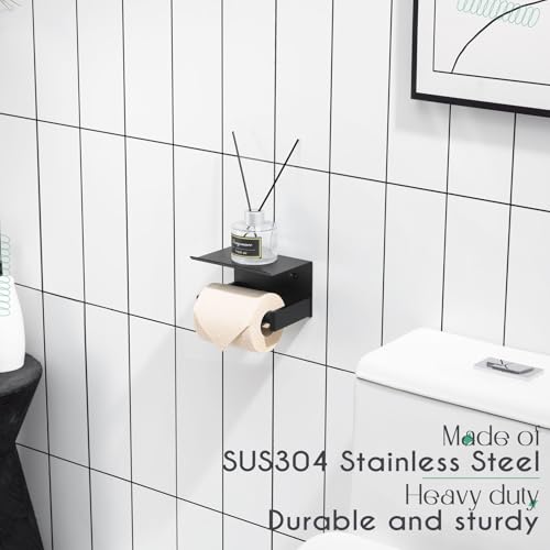 KOKOSIRI Roll Paper Holder Spring Loaded Tissue Paper Holder Bathroom Toilet Roll Holder with Shelf Wall Mounted Stainless Steel Matte Black B2012BK - color: Matte Black, size: With Shelf