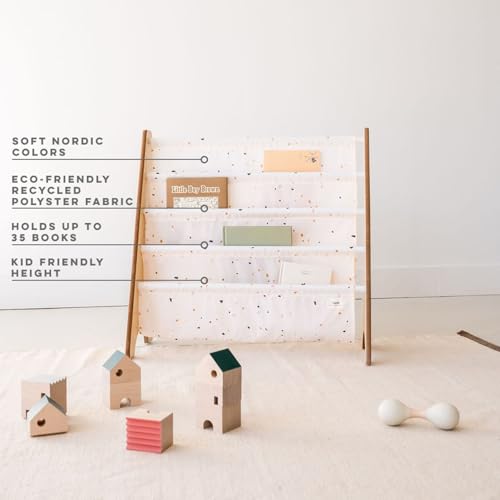 3 Sprouts Recycled Kids Bookshelf, Holds 35 Books, 4-Tier, Terrazzo Cream | Space-saving bookshelf, Children's room, Toddler bookcase organizer, Ages 3+, Book/toy storage, Front-facing, Covers visible - color: Terrazzo Cream
