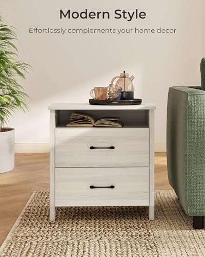 Farmhouse Nightstand with 2 Drawers, Rustic Wooden Nightstand with Bedside Table, Side End Table with Open Shelf for Bedroom, Grey - color: Light Gray, size: 1 Piece