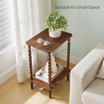 HOOBRO End Table, 2-Tier Small Side Table with Spindle Legs, Nightstand with Storage Shelves, Sofa Side Table, for Small Space, Living Room, Bedroom, Walnut WL189BZ01 - color: Walnut