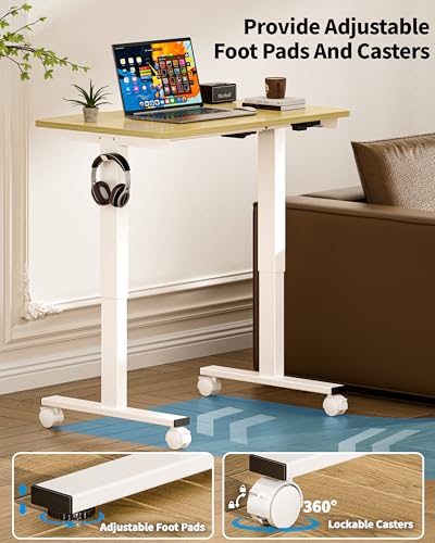 Okin Electric Standing Desk 31.5x19.7 Inches Small Computer Desk-Whole Piece Stand up Desk with Wheels Gaming Rolling Home Office Desks, Oak - color: Oak+casters, size: 31.5 Inch
