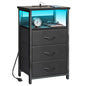 Fixwal Night Stand with 3 Fabric Storage Drawers, LED Nightstand with Charging Station, Bedside Table, Black - color: Black, size: 27.6"H (3 drawers), style: Power+Light (1pc)