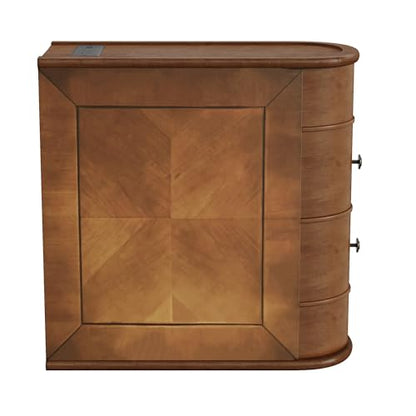 Multifunctional Classic End Table with Charging Station, Sofa Side Narrow Table Bedside Nightstand with Drawers, No Assembly Required - color: Walnut-6.26