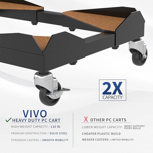 VIVO Black Premium Large Steel Under Desk PC Cart, CART-PC03D | Rolling CPU Trolley, Adjustable Mobile Computer Stand Holder with Locking Wheels, Fits Most Gaming PCs up to 25 x 12 inches