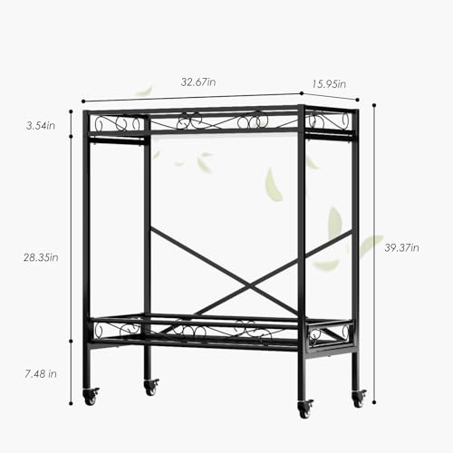 Zhongma 2 Tier Window Height Sturdy Metal Plant Stand with Wheels, 32.7x16x39.4 Inch High, Heavy Duty Succulent Shelf for Home Indoor and Outdoor, 440 LBS Capacity & Heavy Duty Construction - color: 2 Tier 32.7x16x39.4 inch