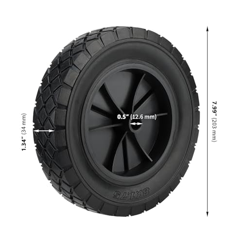2 PCS 8 x 1.75 Inch Rubber Replacement Tire,Rubber Single Wheel Micro Sport Wheel with 1/2 Bore Offset Axle,Tires Rolling Roller for Installation Replacement,Hand Truck - size: Black 2Pcs