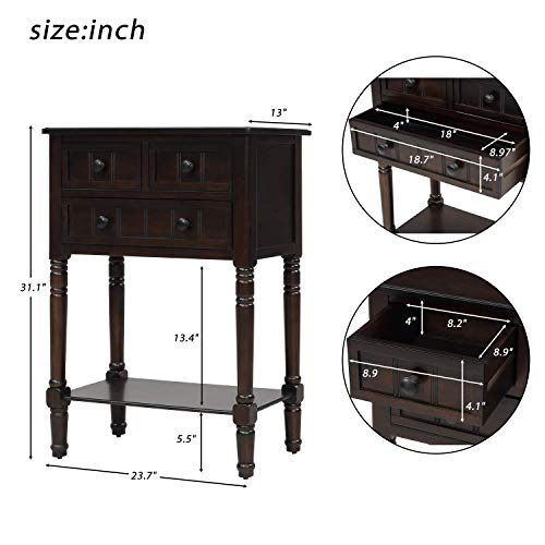 P PURLOVE Narrow Console Table, Farmhouse Entryway Table Slim Sofa Table with Three Storage Drawers and Bottom Shelf, Wood Entry Table for Living Room,Easy Assembly,Espresso - color: Espresso