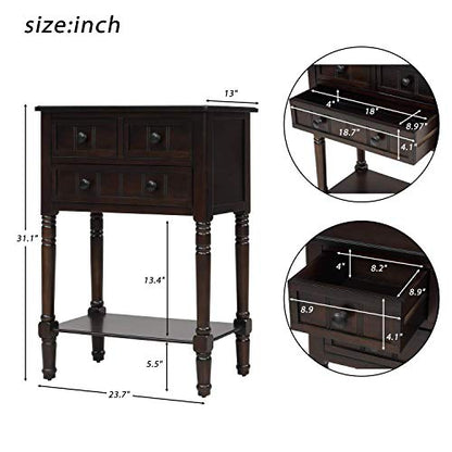P PURLOVE Narrow Console Table, Farmhouse Entryway Table Slim Sofa Table with Three Storage Drawers and Bottom Shelf, Wood Entry Table for Living Room,Easy Assembly,Espresso - color: Espresso