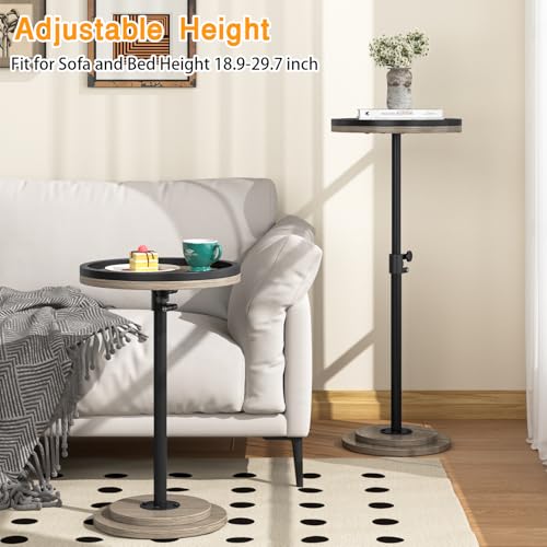 Small Side Table, Drink Table, Height Adjustable Round End Table, Pedestal Side Table for Small Spaces in Living Room, Bedroom, Grey - color: Grey