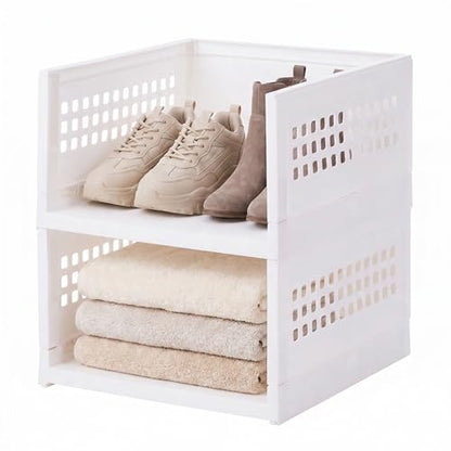 IRIS USA Modular Storage Organizer, 2 Pack, Made in USA, Foldable Stackable Storage Baskets with Stacking Pins, Tool-Free Collapsible Organization System for Closet, Bedroom, Laundry, Office, White - size: 21 Qt. - Collapsible Basket, style: 2 Pack