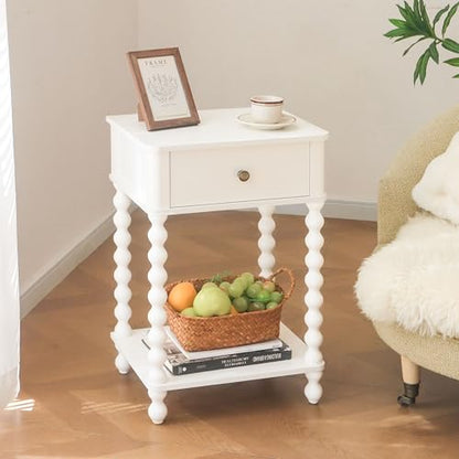AWASEN White Nightstand, Small Side Table with Drawer for Living Room, Farmhouse End Bedside Table with Spindle Wood Legs for Bedroom, Office, White - color: White