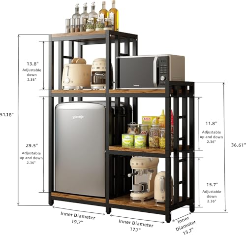 BRIGHTSHOW Kitchen Storage Shelf Bakers Rack, 6-Tier Coffee Bar Table, Kitchen Microwave & Mini Fridge Stand Shelves for Spices, Pots and Pans (52 x 40 x 17.5inch) (Brown no Wheels) - color: Brown No Wheels