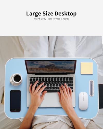 Foldable Lap Desk, Laptop Bed Desk, Portable Lap Table, Laptop Bed Table with Cup Holder & Tablet Slot & Lifting Handle for Working Writing Drawing & Eating - Blue - color: Blue
