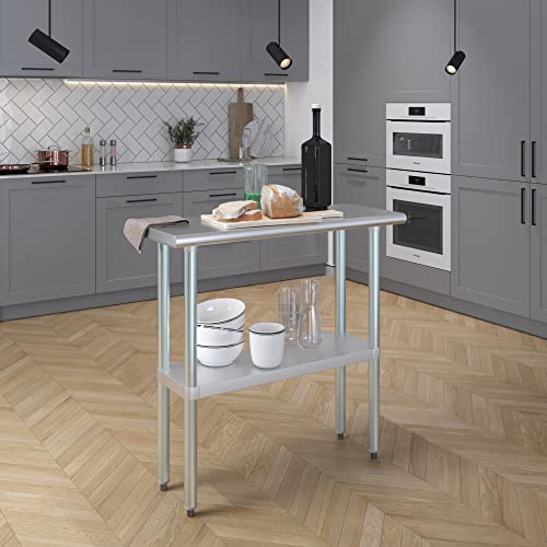 Commercial Stainless Steel Work Prep Table with Undershelf | 14" x 36" NSF Certified | Compact Food Prep for Kitchen, Restaurant, or Utility