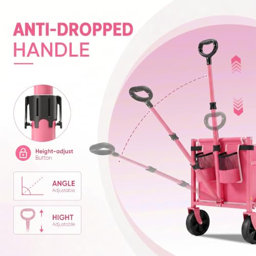 Sekey Collapsible Wagon Cart with Drop-Down Tailgate, 300 lb Capacity - color: Pink, size: 300 lbs