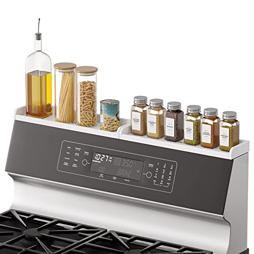 SpaceAid 30" Wide Kitchen Shelf Organizer for Stove, Magnetic Bamboo Spices Shelf for Home Stove Kitchen Storage Organization (Fit for Flat Top Only, White) - size: 30" Wide, White, 1-Tier