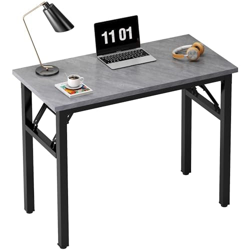 Need 31.5 Inch Folding Desk for Small Spaces, Home Office Computer Desk with Grey Wood Top & Black Frame, Foldable Writing Table for Study, Bedroom, Dorm Room & Student - color: Grey, size: 31.5 inches