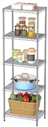 SINGAYE Metal Shelves Wire Shelving Storage Standing Adjustable Shelf Unit | 5 Tier Mesh Units Shelf for Kitchen Laundry Bathroom Closet Organizers Pantry Narrow Home Rack 10" D x 16" W x 55" H Gray - color: Grey, size: 5 Tier 10"Dx16"Wx55"H