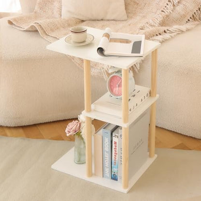 AWASEN C Shaped End Table, 3-Tier Small Side Table for Couch | Wood Sofa Table Coffee Table for Living Room, Small Space, Bedroom, Home Office, Easy Assembly, Natural and White - color: C Shaped-white