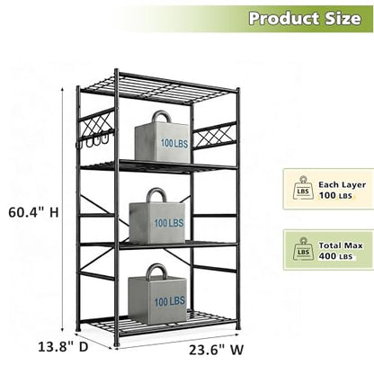 DurayLoly Storage Shelves 4 Tier Shelf Organizer,Metaling Shelving with Hooks,Heavy Duty Garage Shelves Unit with Leveling Feet,Wire Shelving for Pantry,Kitchen and Closet,23.6" W x 13.8" D x 60.4" H - size: 23.6" W x 13.8" D x 60.4" H (4T)