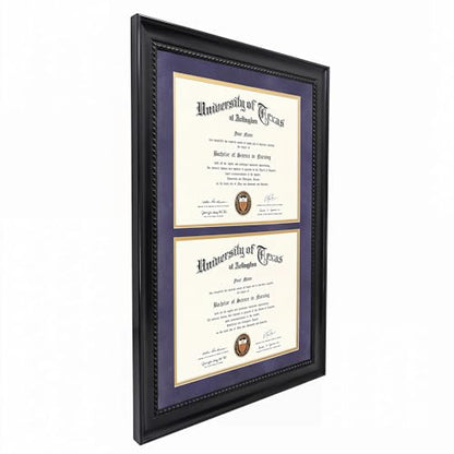GMFrames Double 8.5x11 Diploma Certificate Frame, Solid Wood & Tempered Glass, Cherry Lacquer Finish & Intricate Rope Detail, Purple over Gold Mat - color: Black / Purple Gold Mat, size: 14x20 for Double 8.5x11