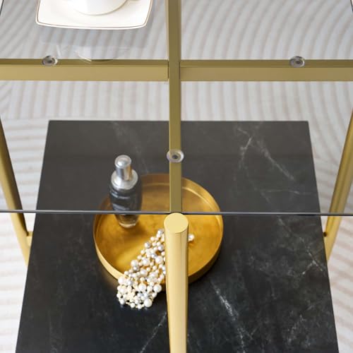 LumFurn Glass End Table, Mid-Century Modern Design Sofa Table, for Living Room, L18 x W18 x H23 in, Clear Glass Top and Walnut MDF Shelf, Sleek Conical Metal Legs with Gold Finish Frame - color: Grey & Black Marble, size: L18" Square End Table