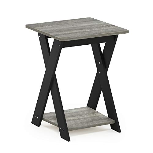 FURINNO Modern Simplistic Criss-Crossed End Table, French Oak Grey - color: French Oak/Black, style: Contemporary