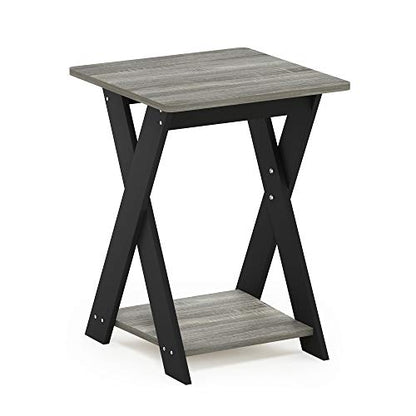 FURINNO Modern Simplistic Criss-Crossed End Table, French Oak Grey - color: French Oak/Black, style: Contemporary