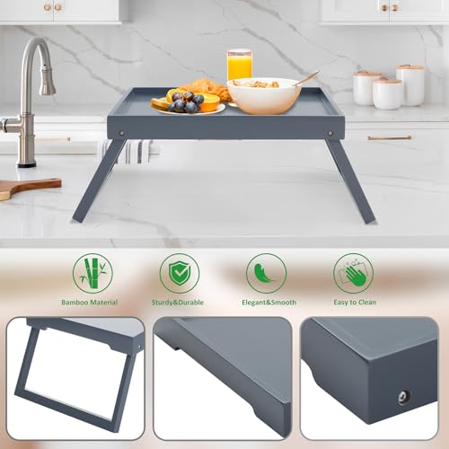RRX Bed Tray Table with Folding Legs, Breakfast in Bed Tray (Grey) - color: Gray