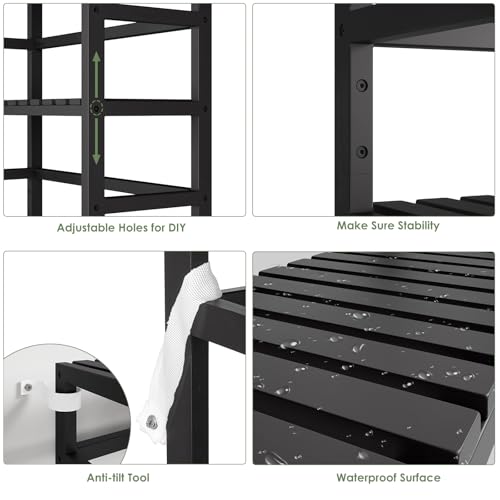 Bamjoy Bamboo Shelf, 6-Tier Bookshelf Adjustable Storage Shelves, Tall Shelving Unit Plant Stand, Storage Rack for Bathroom Home Office Living Room Kitchen, 23.6W x 10.2D x 63.4H Black - color: Black