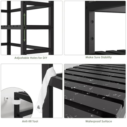 Bamjoy Bamboo Shelf, 6-Tier Bookshelf Adjustable Storage Shelves, Tall Shelving Unit Plant Stand, Storage Rack for Bathroom Home Office Living Room Kitchen, 23.6W x 10.2D x 63.4H Black - color: Black