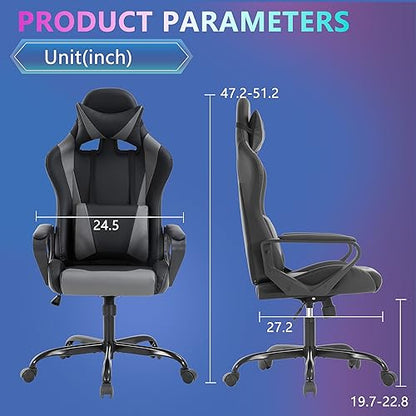 PayLessHere Ergonomic Racing Desk Chair Gaming Chair Computer Chair with Armrests 360° Swivel & Caster Pu Desk Task Chair Executive Headrest Lumbar Support for Back Pain Women Men and Adults (Grey) - color: Grey