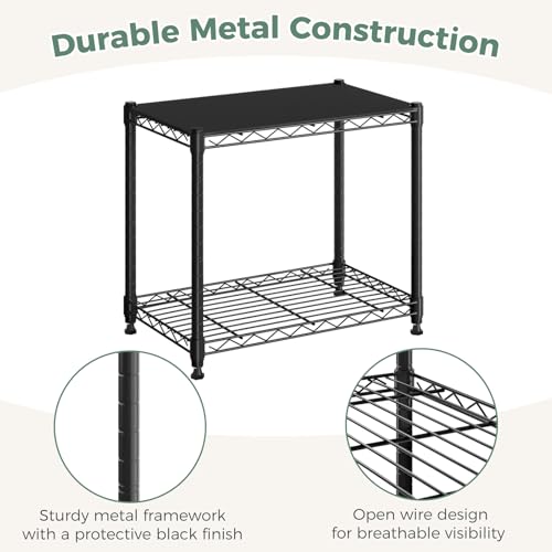NEWBULIG 2-Tier Metal Wire Storage Shelves, Adjustable Heavy Duty Steel Shelving Unit, Freestanding Storage Rack Organizer for Kitchen, Pantry, Garage, Bathroom, 23.2" W x 13.4" D x 21.7" H, Black - size: 23.2" W x 13.4" D x 21.7" H