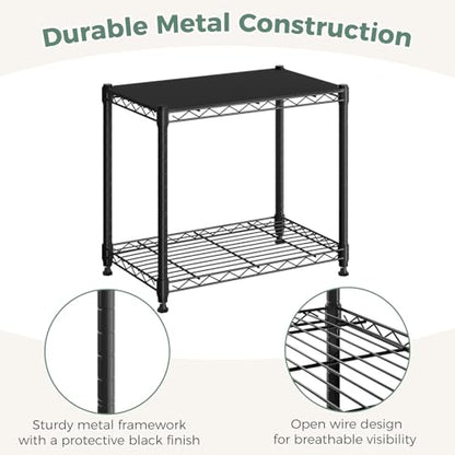 NEWBULIG 2-Tier Metal Wire Storage Shelves, Adjustable Heavy Duty Steel Shelving Unit, Freestanding Storage Rack Organizer for Kitchen, Pantry, Garage, Bathroom, 23.2" W x 13.4" D x 21.7" H, Black - size: 23.2" W x 13.4" D x 21.7" H