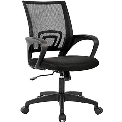 BestOffice Ergonomic Office Chair | Mid-Back Swivel Desk Chair | Black | with Lumbar Support, Adjustable Height & Breathable Backrest | Sponge Seat & Rolling Wheels | for Home, Office | Pack of 1 - color: Black, style: pack of 1