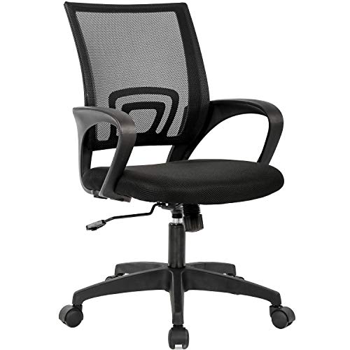 BestOffice Ergonomic Office Chair | Mid-Back Swivel Desk Chair | Black | with Lumbar Support, Adjustable Height & Breathable Backrest | Sponge Seat & Rolling Wheels | for Home, Office | Pack of 1 - color: Black, style: pack of 1