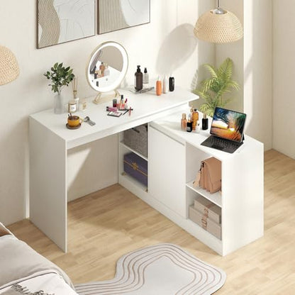 GIANTEX 48" Reversible L-Shaped Computer Desk, Modern Corner Computer Workstation with 2 Doors & 4 Open Storage Cubes, Large Executive Desk for Home Office, White/Black (White)