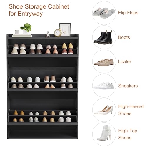 Garvee Shoe Cabinet with 3 Flip Drawers, Hidden Wood Shoe Cabinet,Freestanding Shoe Storage Cabinet with Adjustable Shelf for Entryway Hallwa, Living Room, Living Room, Black - color: Black