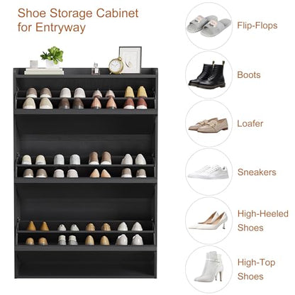 Garvee Shoe Cabinet with 3 Flip Drawers, Hidden Wood Shoe Cabinet,Freestanding Shoe Storage Cabinet with Adjustable Shelf for Entryway Hallwa, Living Room, Living Room, Black - color: Black