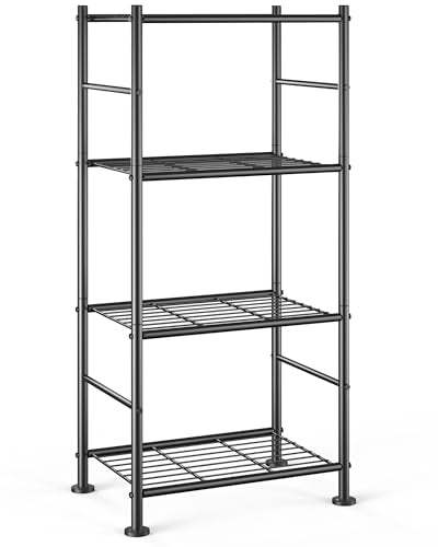 Sakugi Storage Shelves - 4 Tier Shelf Organizer, Sturdy Metal Garage Shelving with Adjustable Leveling Feet, Space-Saving Shelves Organizer for Pantry, Laundry, Kitchen (18" x 12" x 44", Black) - color: Black, size: 18.0W x 12.0D x 44.0H (4T)