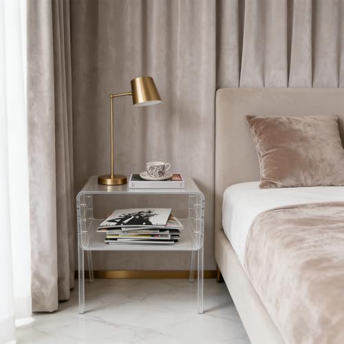 Acrylic Side Table, 2-Tier End Table with Open Storage for Small Spaces, Clear Modern Nightstand for Bedroom, Living Room, Apartment - color: Clear