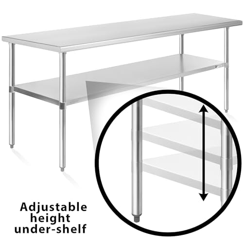 KUTLER Stainless Steel Table 24 x 72 Inches, NSF Heavy Duty Commercial Kitchen Prep and Work Table with Undershelf for Restaurant, Hotel, Home - size: 24" x 72"