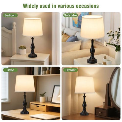 Bedside Table Lamp Touch Control Bedroom Lamps with USB A + C Charging Port 3 Way Dimmable Touch Lamps for Nightstand Living Room Bedroom Dorm Home Office Reading, Set of 2 (White Shade & Black Base) - color: White Shade & Black Base