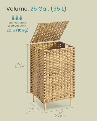 SONGMICS Laundry Hamper with Lid, 25 Gal (95L) PE Rattan Laundry Basket with Removable Washable Liners, for Bedroom & Living Room, Goose Yellow ULCB221YE01 - color: Goose Yellow, size: 95 L (1 Basket）