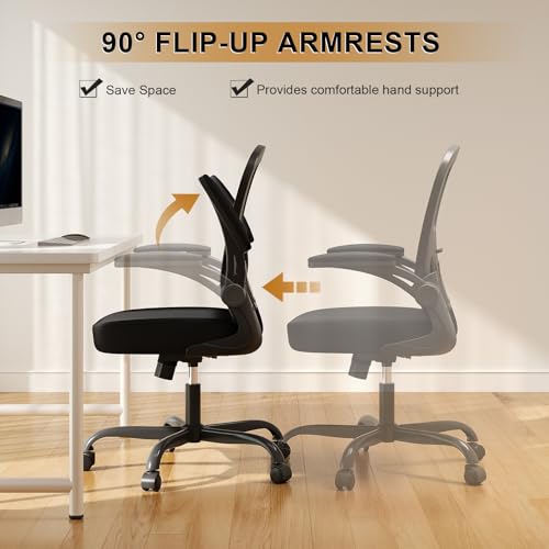 Office Chair, Ergonomic Desk Chairs 330LBS Capacity High Back Mesh Computer Chair with Flip-up Armrests, Comfy Work Chair with Adjustable Lumbar Support, Rolling Chair - color: Black